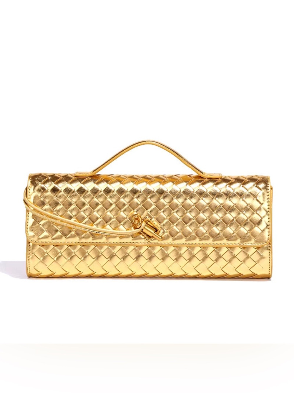 Ariadne Chic Woven Vegan Leather Clutch in Gold